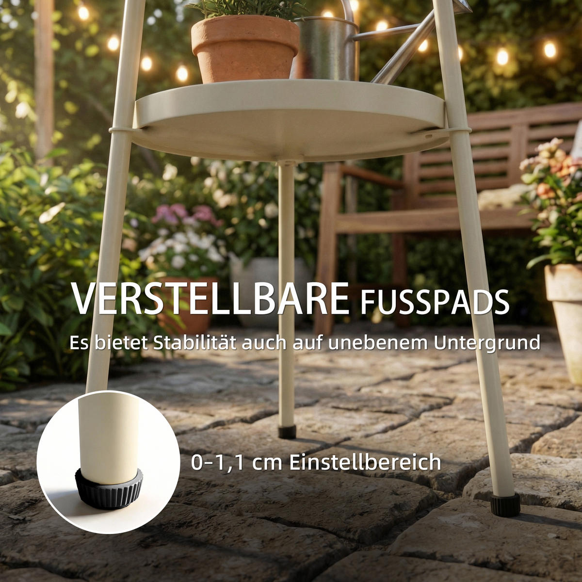 OUTDOOR-BEISTELLTISCH Metall Kunststoff Cremeweiß - Creme, Metall (36/36/53cm) - Outsunny