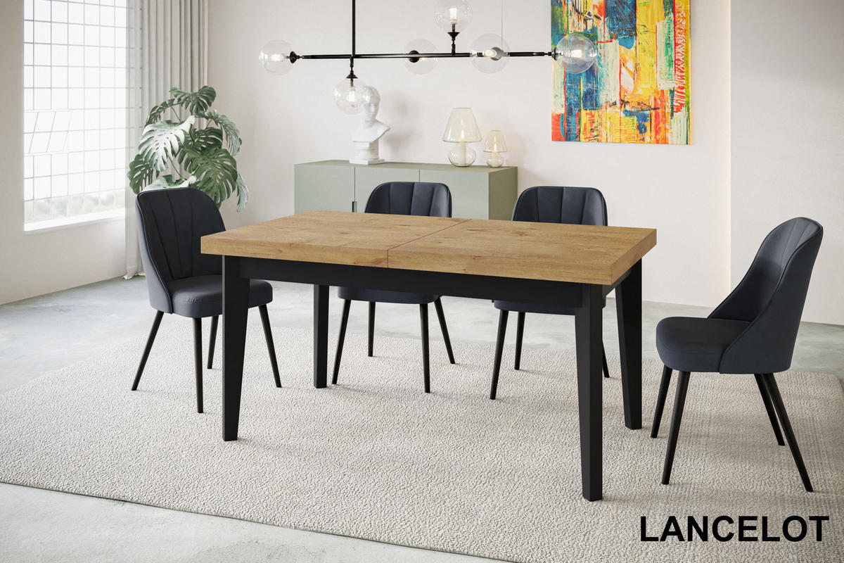 ESSZIMMERTISCH SKANDI, ausziehbarer Tisch: 200-300X100X78 cm, Farbe: LANCELOT, mit Holzbeinen in Farbe Schwarz - Beige/Schwarz, Holzwerkstoff (200/100/78cm) - Alpi-Möbel