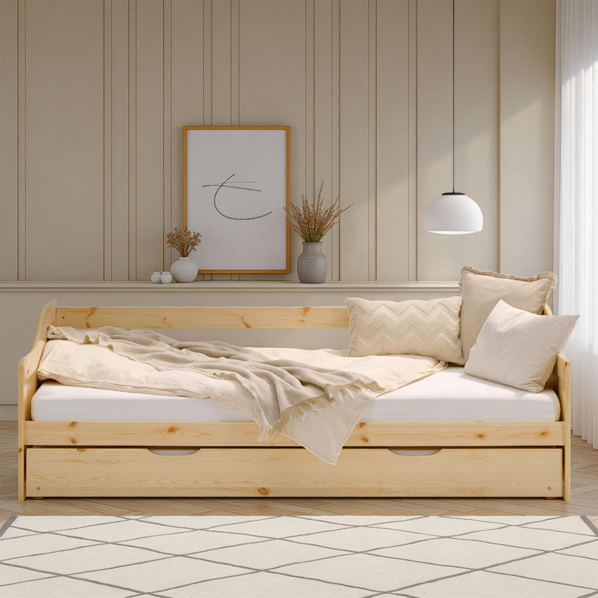 JUGENDBETT ausziehbar 90/200 cm Natur - Naturfarben, Holz (90/200cm) - Homestyle4u