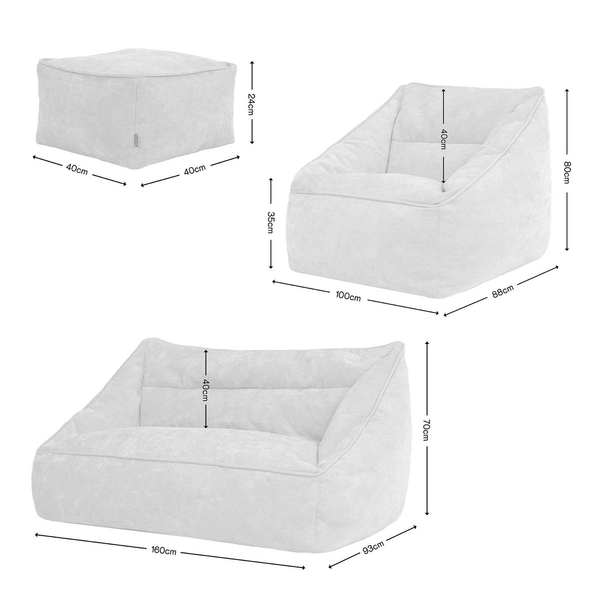 SITZSACK-SET 3 tlg, Sofa Chenille Cecilia, Sitzsack Sessel mit Hocker - Grau, Kunststoff/Textil (160/70/93cm) - icon