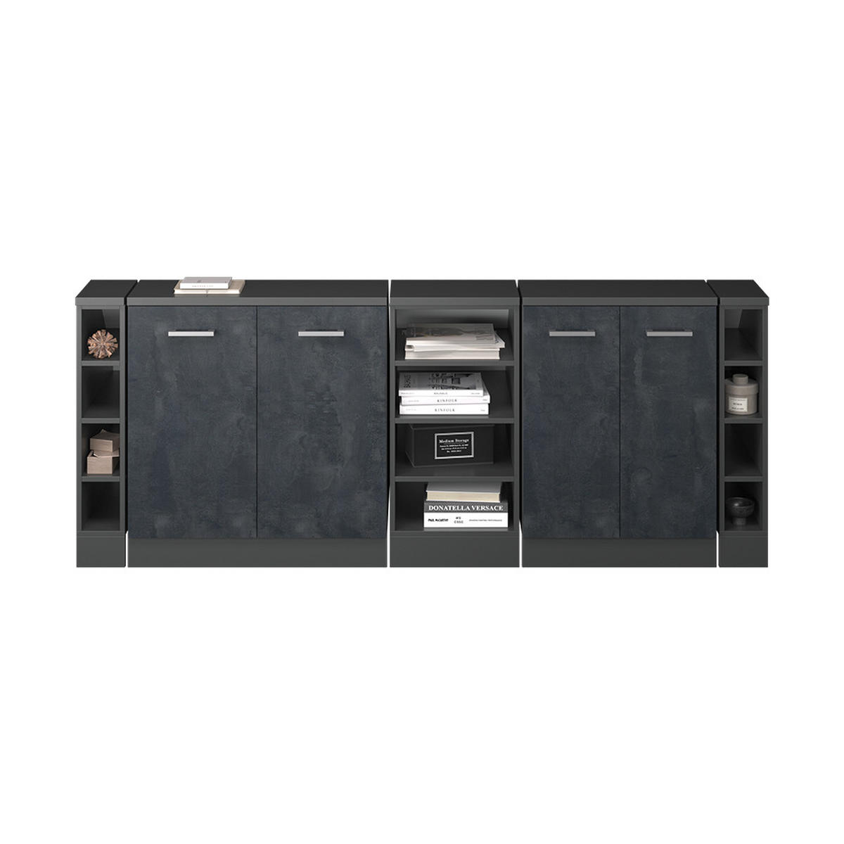 KUHINJSKI ORMAR ZA KOSINE KROVA R-Line Crni Beton 210 cm Set od 5 ormarićnih korpusa, dubina 60 cm - crna/antracit, drvni materijal (210/83.8/60cm) - Vicco