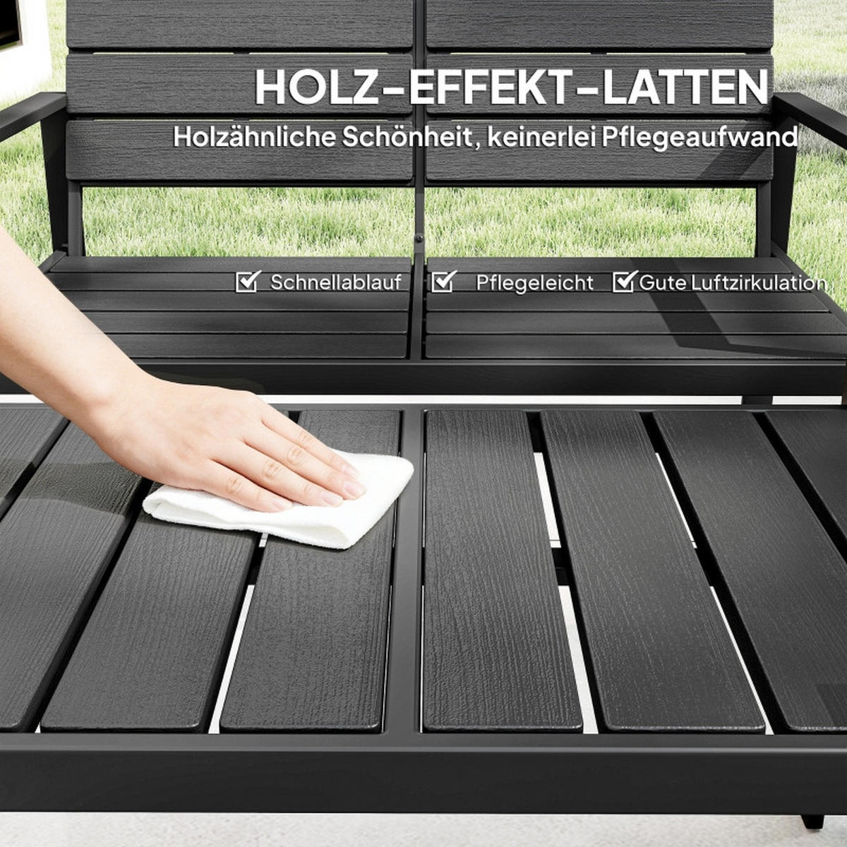 GARTENMÖBEL,2ER Sofa+2 Sessel+Beistelltisch,schwarz - Schwarz, Metall - Vallsero
