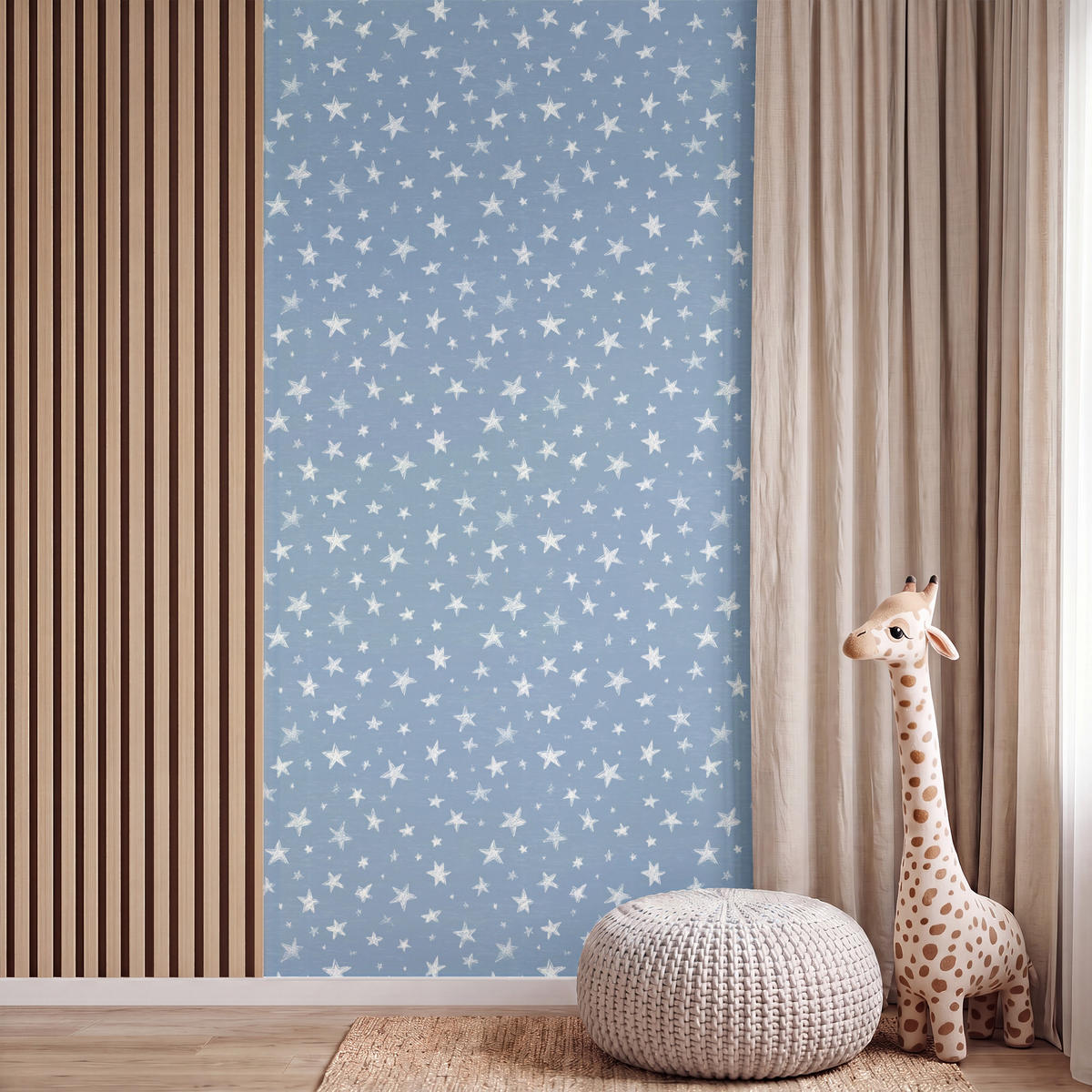 KINDERTAPETE - Sterne - Muster - Blau - 140x280 cm - Hellblau, Papier (140/280cm) - OnlyWow