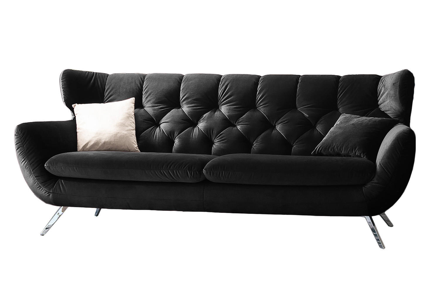 SOFA CHARME Schwarz Velvet - Silberfarben/Schwarz, Textil/Metall (200/94/95cm) - KAWOLA