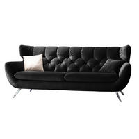 SOFA CHARME Schwarz Velvet - Silberfarben/Schwarz, Textil/Metall (200/94/95cm) - KAWOLA