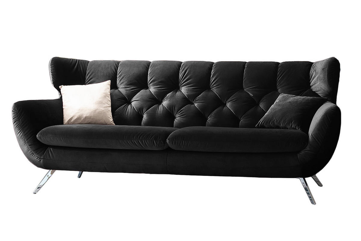 SOFA CHARME Schwarz Velvet - Silberfarben/Schwarz, Textil/Metall (200/94/95cm) - KAWOLA