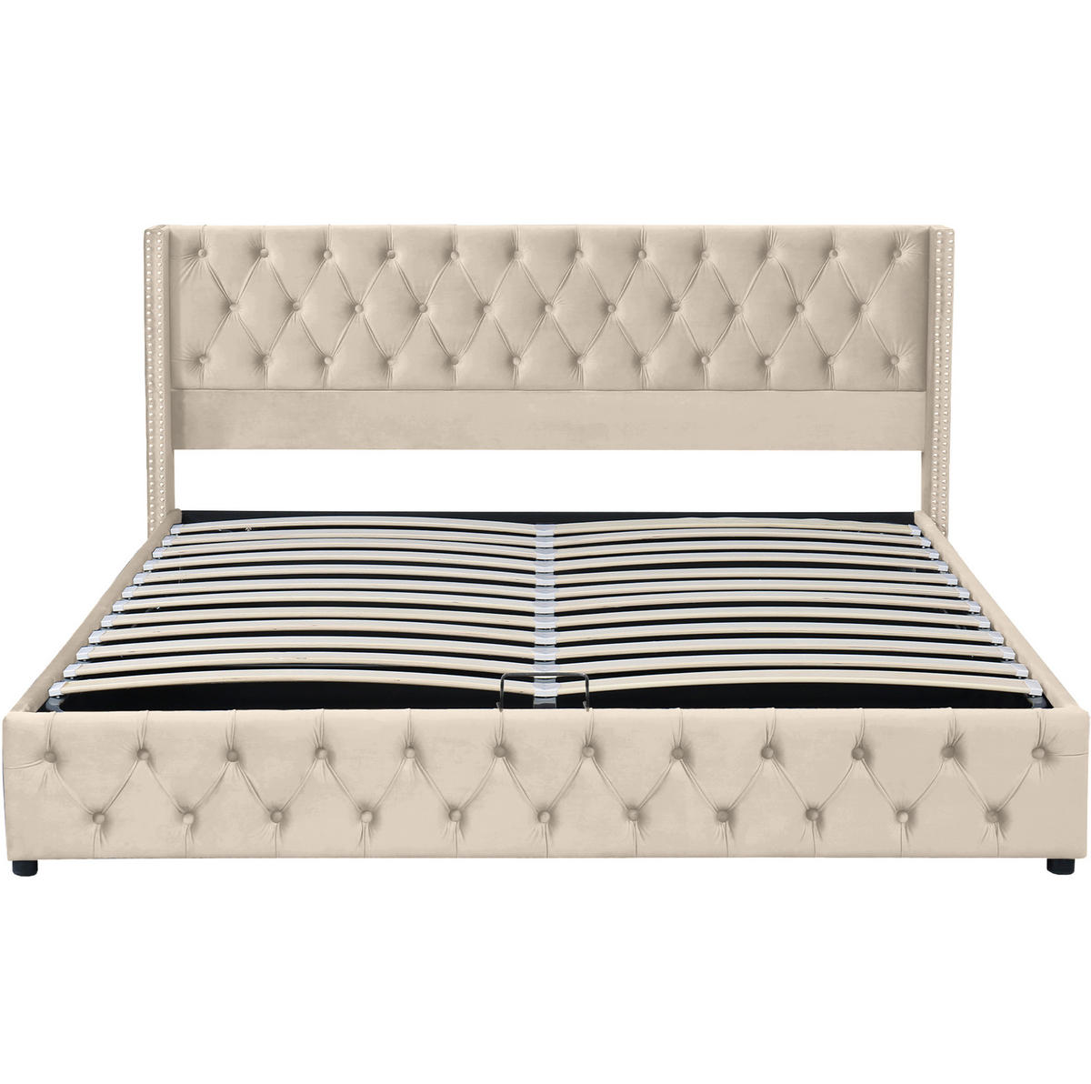 POLSTERBETT 180/200 cm Beige aus Samt mit Bettkasten - Beige, Textil (180/200cm) - OKMYHOME
