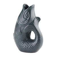 VASE Monsieur Carafon L, Fisch-Form, Steingut, Grau, 31cm - Grau, Keramik (31cm) - Gift Company