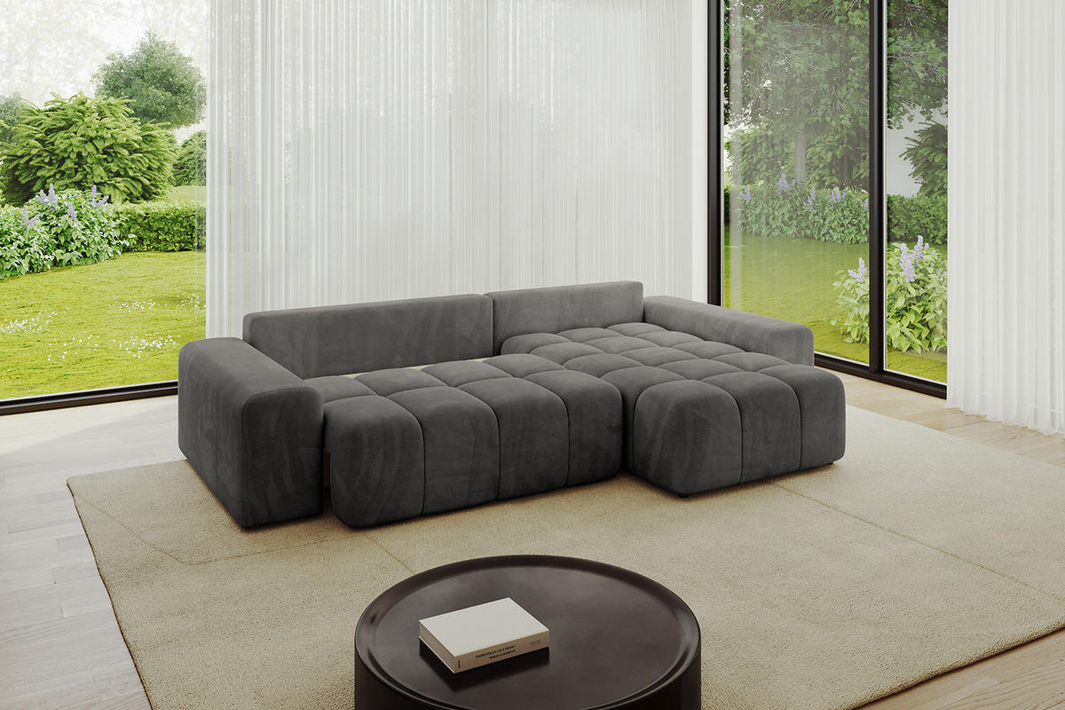 ECKSOFA Ottomane rechts ENIL-L 297x189x68 Dunkelgrau Velours - Anthrazit, Holzwerkstoff/Kunststoff (189/297cm) - ALTDECOR