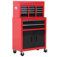 WERKSTATTWAGEN mit Werkzeugkasten 2 Schlüssel Metall Rot+Schwarz - Multicolor, Metall (61.6/108/33cm) - HOMCOM