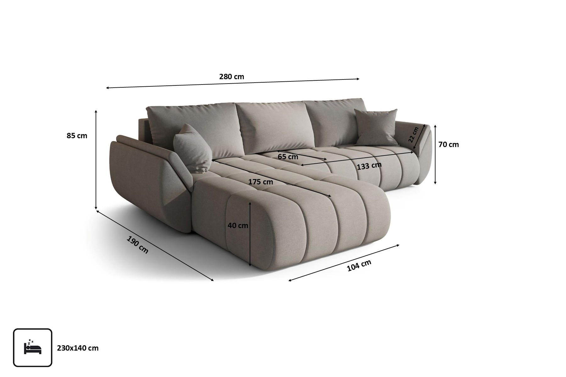 Thumbnail - Kaiser Möbel Ecksofa, Grau, Holz, L-Form, 280x190 cm, Wohnzimmer, Sofas & Couches, Wohnlandschaften, Ecksofas
