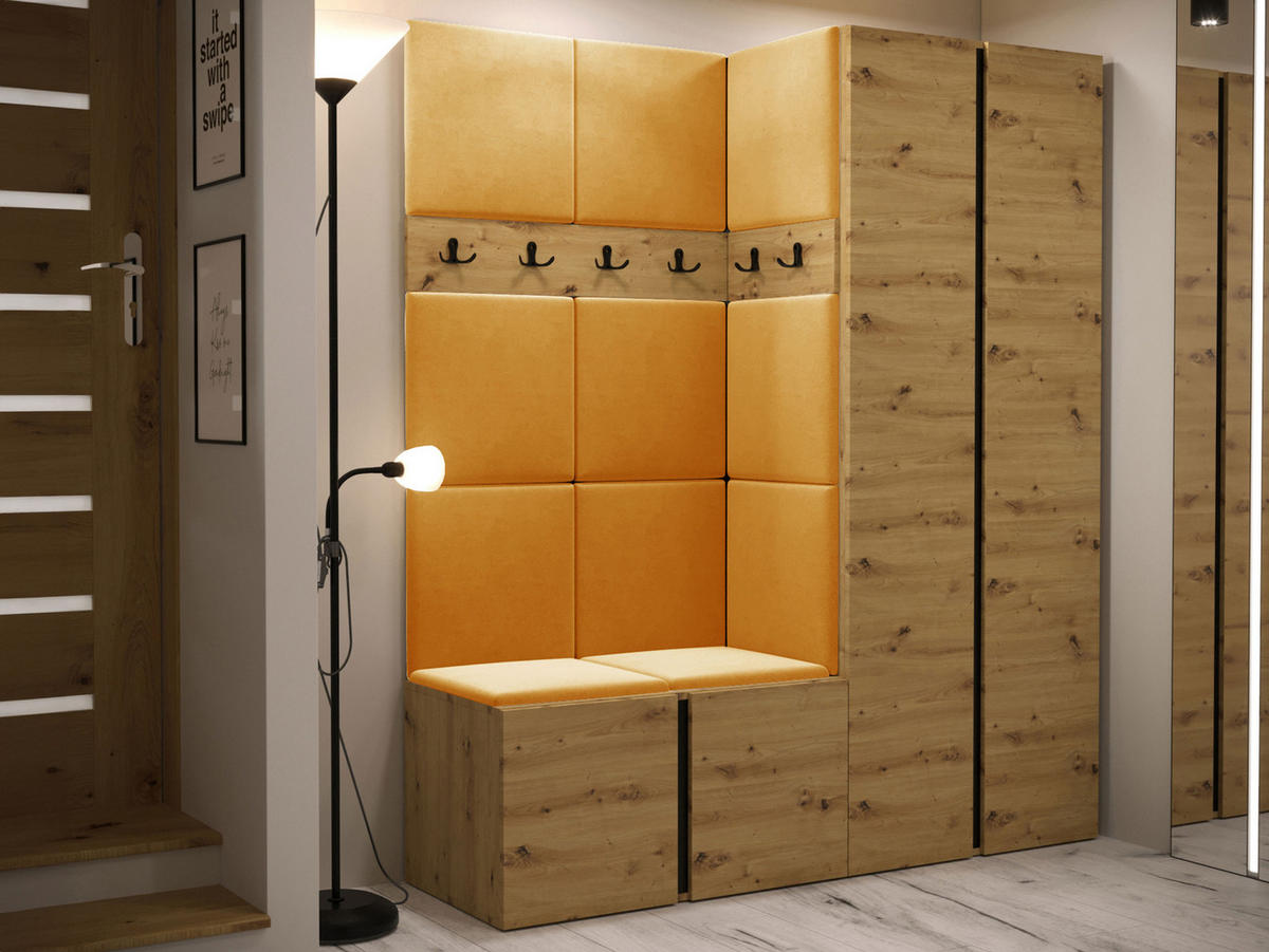 GARDEROBEN-SET Orion III - Eiche Artisan/Orange, Holzwerkstoff/Kunststoff (158/186/46cm) - MIRJAN24