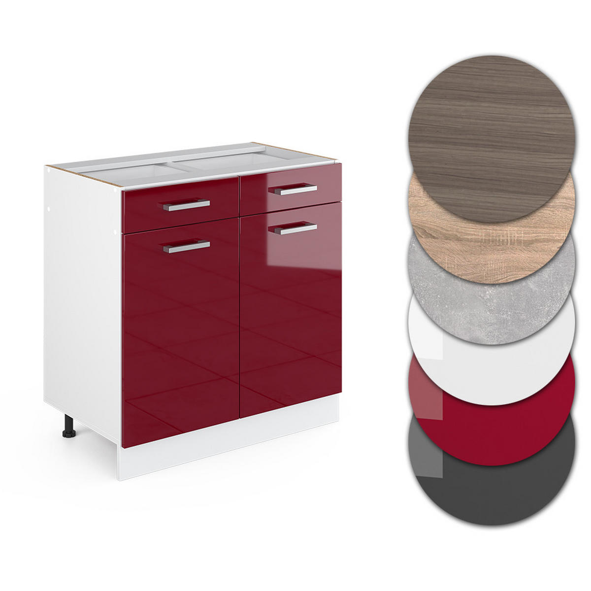 KÜCHENUNTERSCHRANK R-Line Bordeaux Hochglanz 80 cm, AP Anthrazit - Bordeaux/Weiß, Holzwerkstoff (80/81.6/60cm) - Vicco