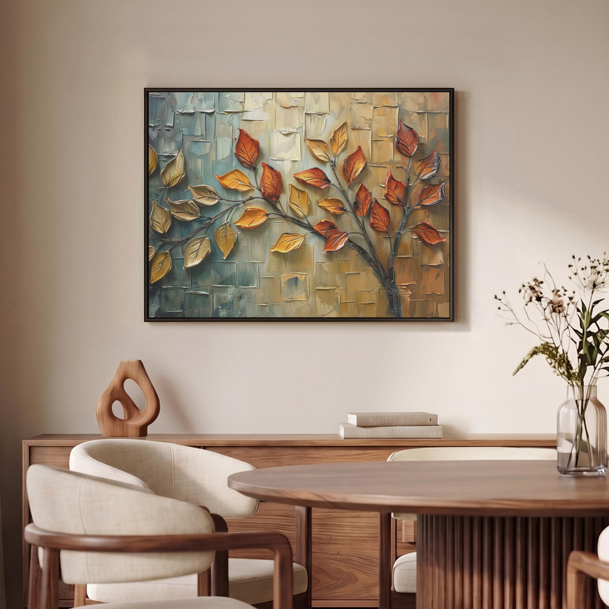 LEINWAND Bilder mit Rahmen - Baum - Abstrakt - Natur - Kunst - 70x50 - Goldfarben, Textil (70/50cm) - MuchoWow