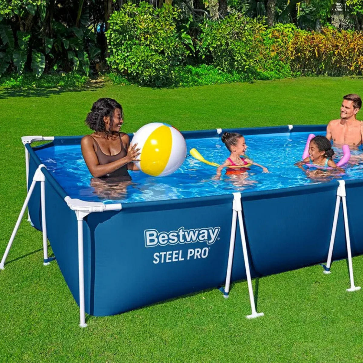 POOL Steel Pro Frame Pool Dunkelblau 400 × 211 × 81 cm Rechteckig Aufstellpool Gartenpool - Blau, Kunststoff (211/81/400cm) - Bestway