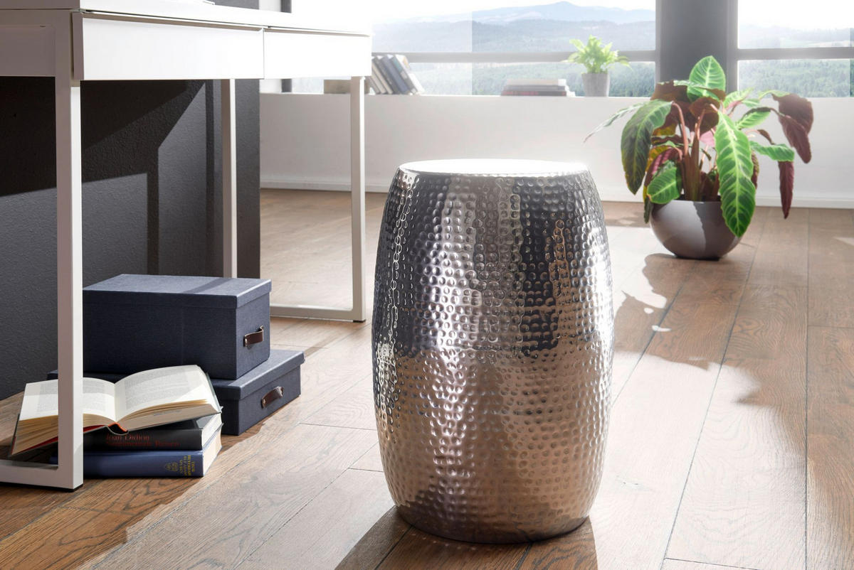 BEISTELLTISCH Aluminium Orientalisch ENNS, Silber 30x30x49 cm - Silberfarben, Metall (30/30/49cm) - KADIMA DESIGN