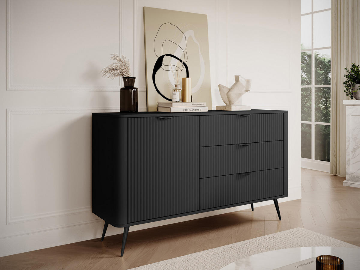 SIDEBOARD Lante 1D3S - Dunkelgrau/Schwarz, Holzwerkstoff/Metall (139/82/38cm) - MIRJAN24