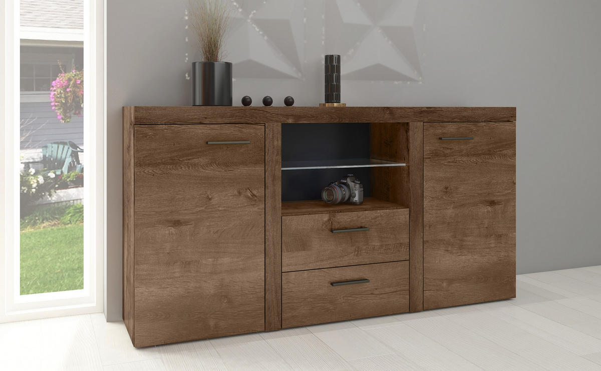 SIDEBOARD Spacoro 2F2S Eiche Lefkas 156,4/82/40,3 cm – Schubladenschrank Kommode Modern - Braun, Holzwerkstoff/Kunststoff (156/82/40cm) - AX Living