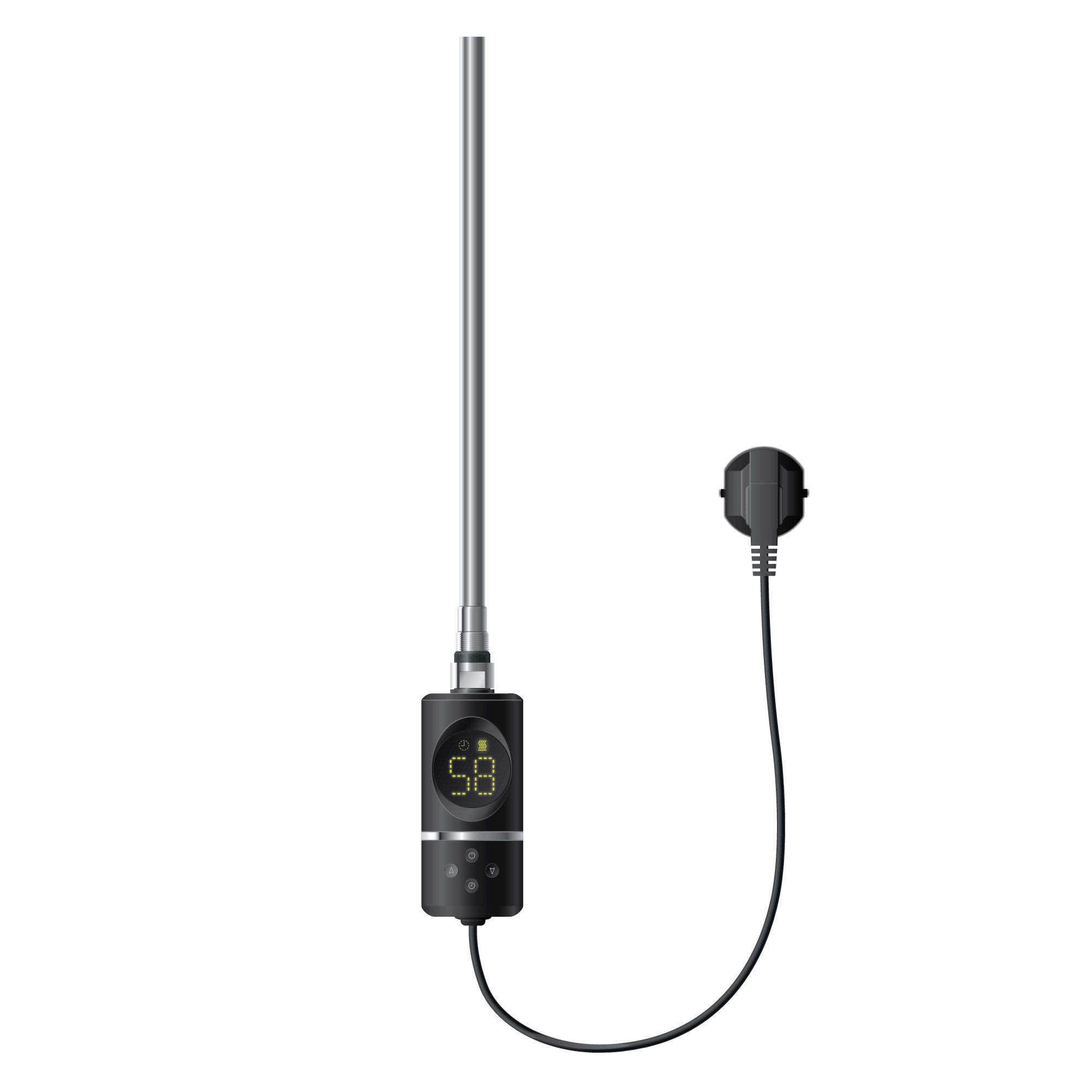 HEIZSTAB 600W Schwarz für Badheizkörper mit Thermostat und Digitalanzeige - Chromfarben, Metall - LuxeBath