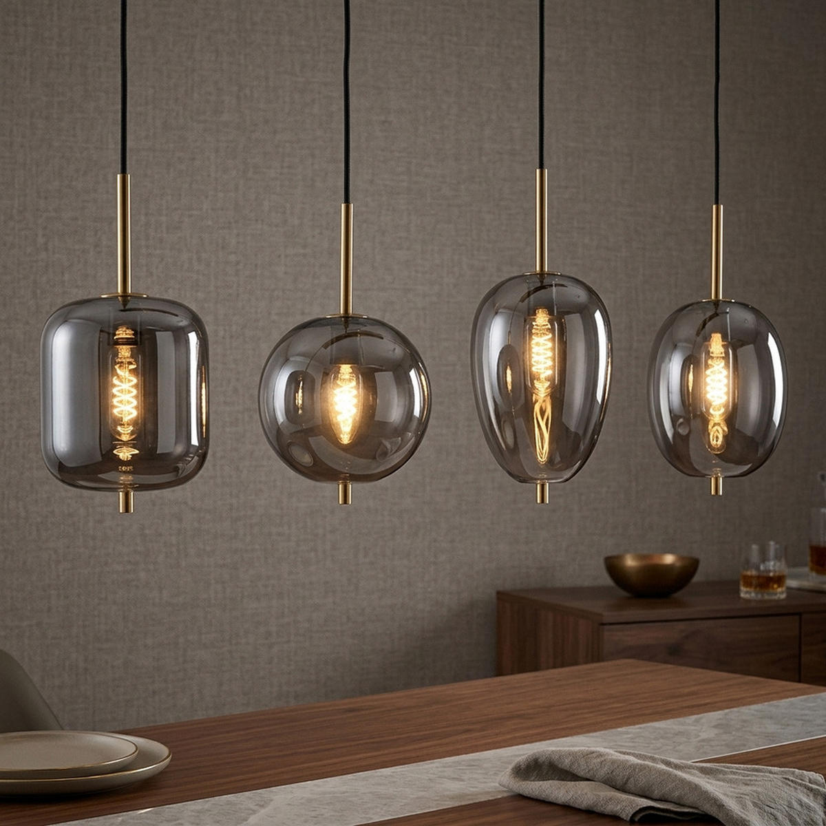 HÄNGELEUCHTE Metall Rauchgrau 4 Flammig - Grau, Glas (110/18.5/120cm) - Globo Lighting