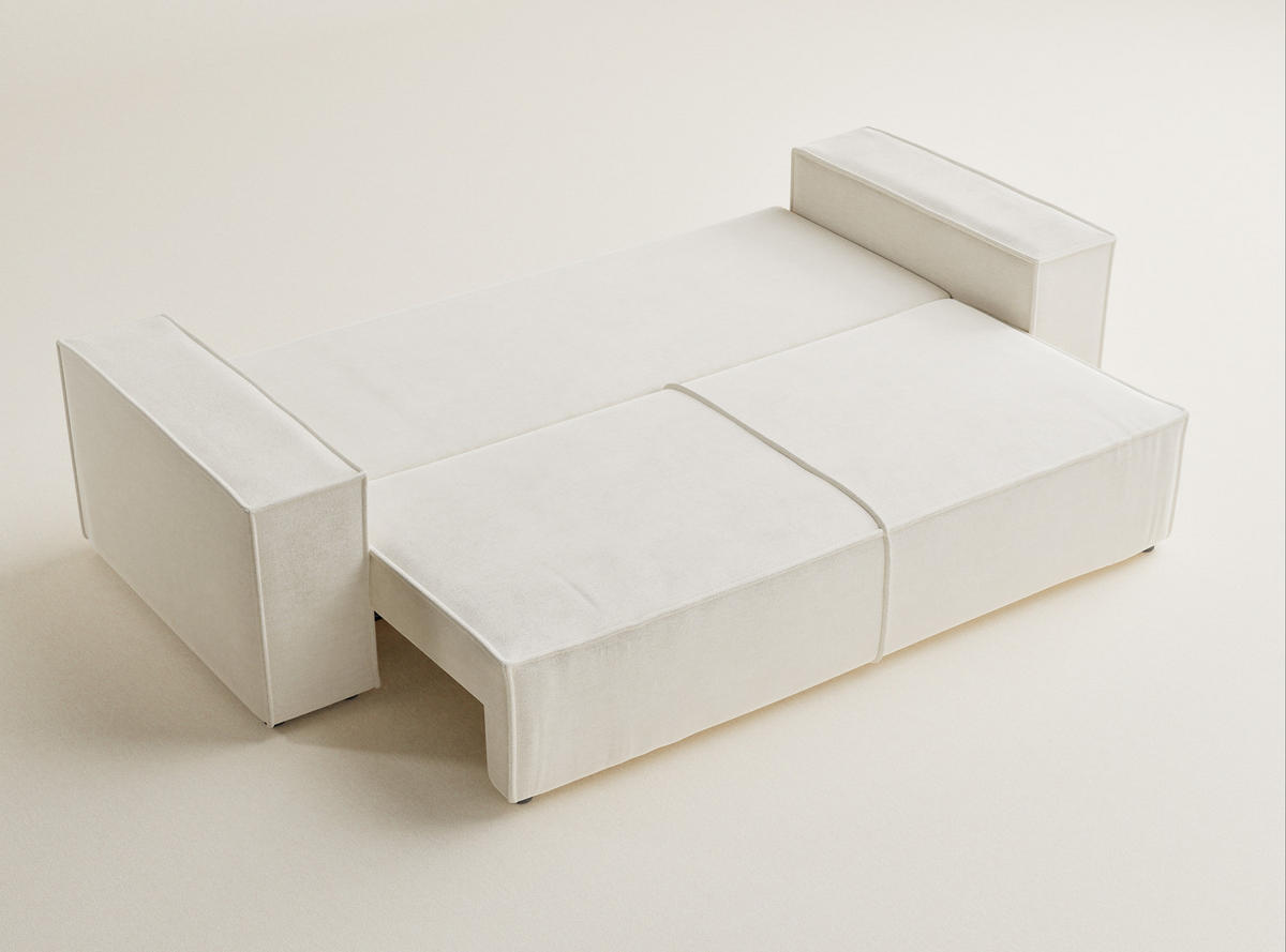 SOFA MIT SCHLAFFUNKTION Milos Creme Chenille-Stoff - Creme/Schwarz, Holz/Holzwerkstoff (255/70/105cm) - Maison de Reve