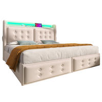 POLSTERBETT mit Stauraum, LED und USB 140x200 cm Beige - Beige, Metall (140/200cm) - Meubliv