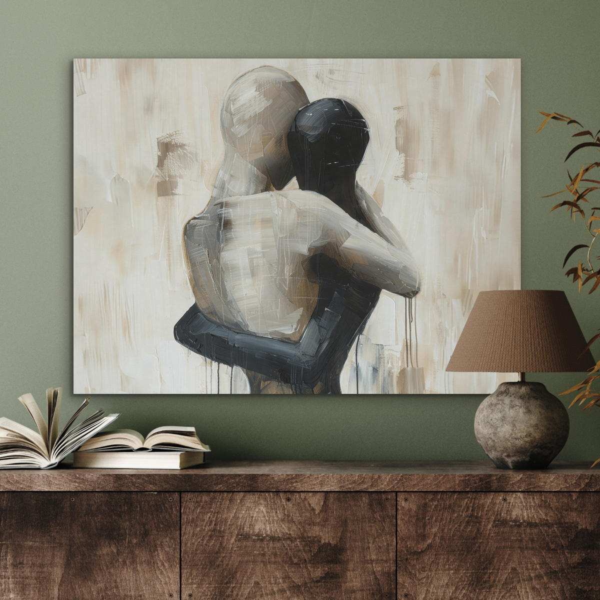 AKUSTIKPANEEL Abstrakt - Liebe - Schwarz und weiß - Modern 80x60 cm - Schwarz, Textil (80/0.9/60cm) - MuchoWow