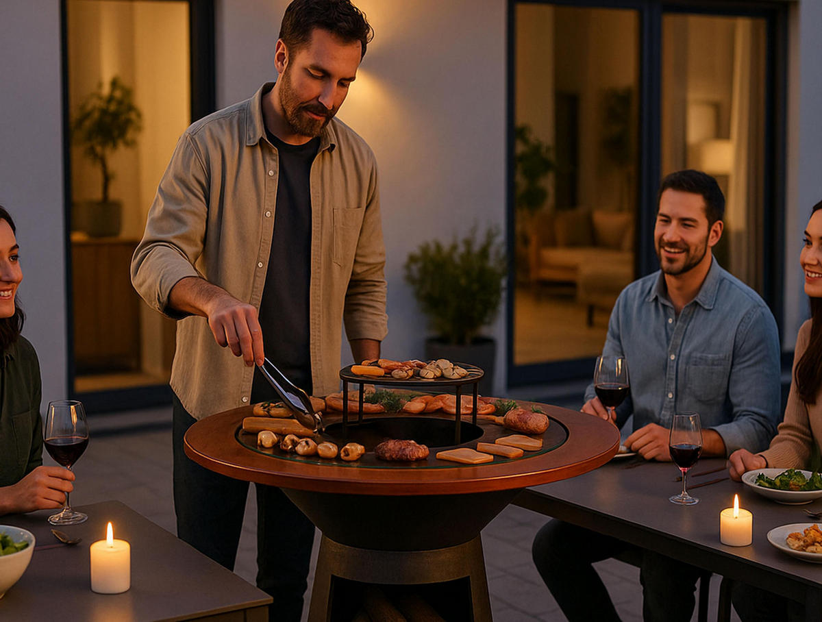 HOLZKOHLEGRILL Feuerschale Schwarz inkl. Schutzhülle - Schwarz, Metall (121/105/121cm) - Purline