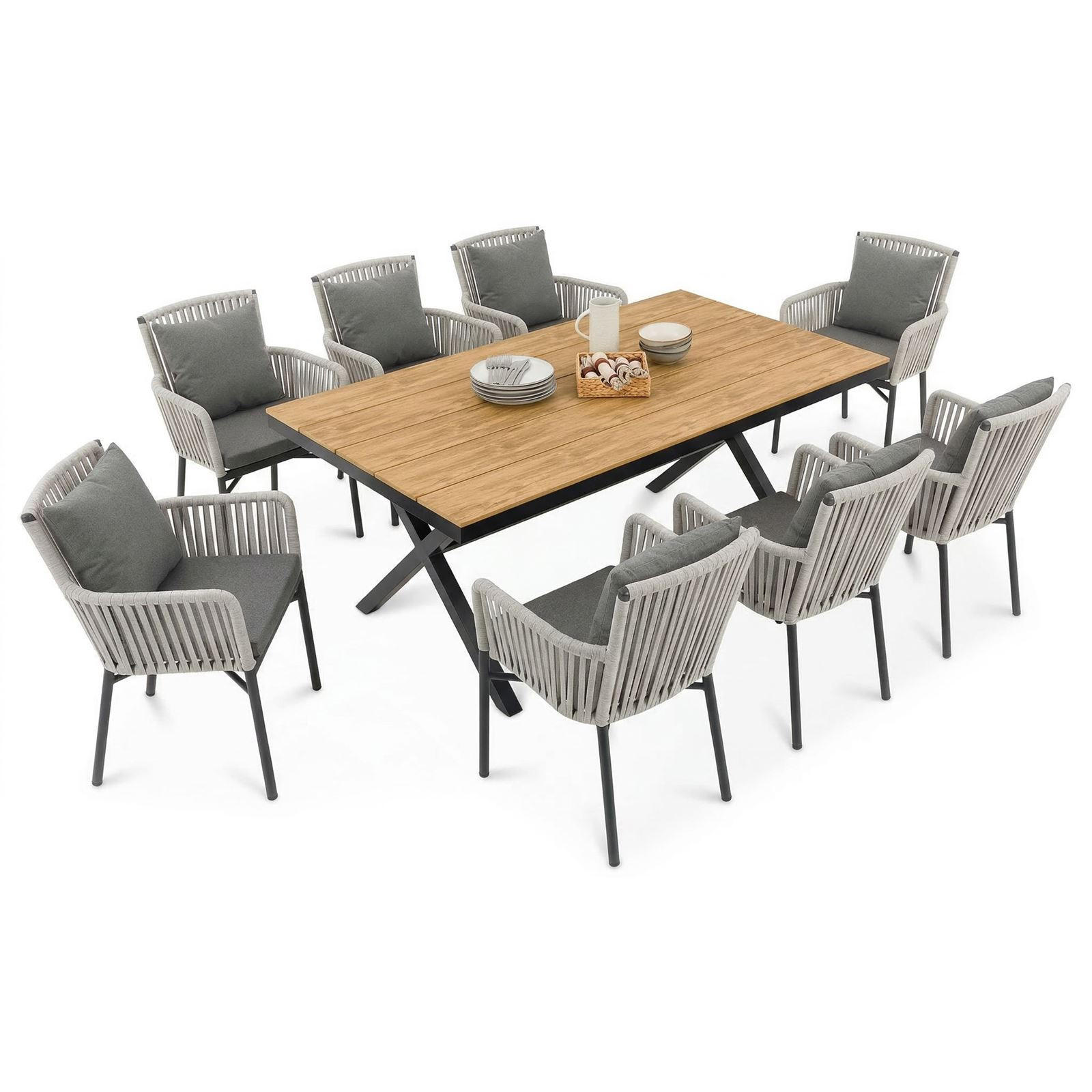 GARTENMÖBEL SET AFUERA 9er Set grau, natur, cremeweiß - Grau, Kunststoff - IDIMEX