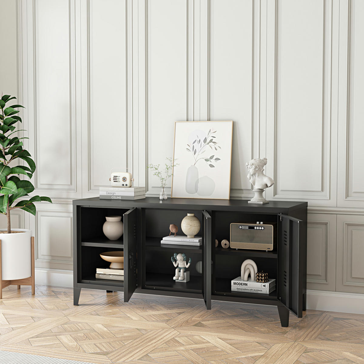 SIDEBOARD Kotka - Schwarz, Metall (113/58/40cm) - [en.casa]