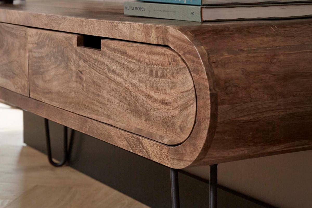 LOWBOARD EVORA Braun Holz - Schwarz/Braun, Holz/Metall (135/50/35cm) - KAWOLA