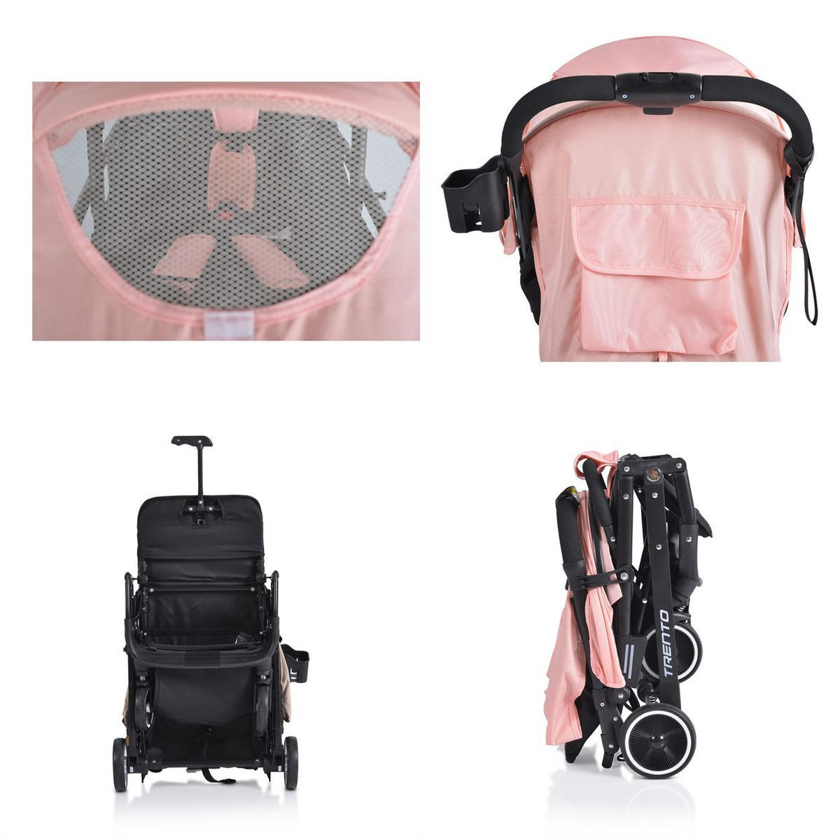 BUGGY Trento rosa faltbar Moskitonetz Getränkehalter Hinterradbremse - Rosa, Metall (64/50/98cm) - Moni