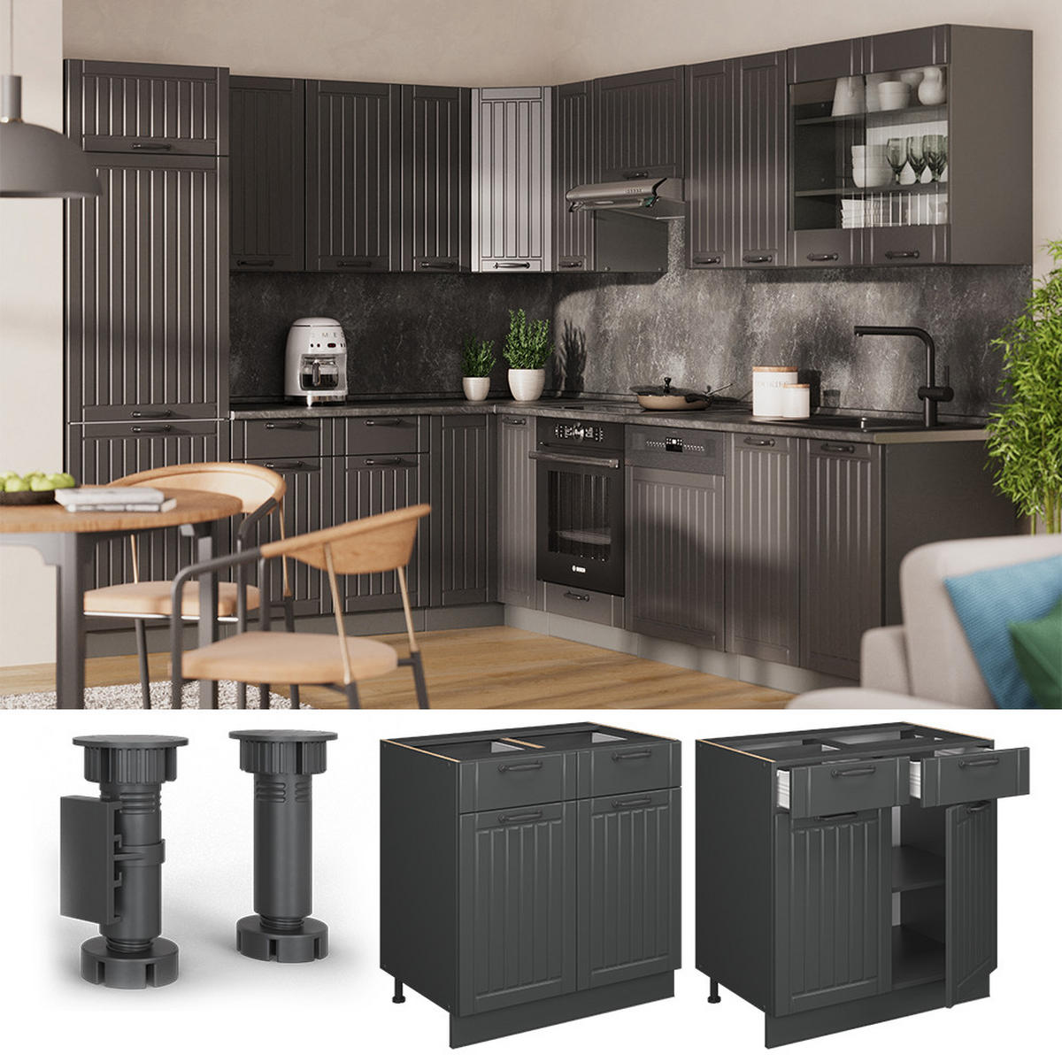 KUCHYNSKÁ SPODNÁ SKRINKA Fame-Line Tmavo-sivá - antracitová/tmavosivá, kompozitné drevo (80/82/51.6cm) - Vicco