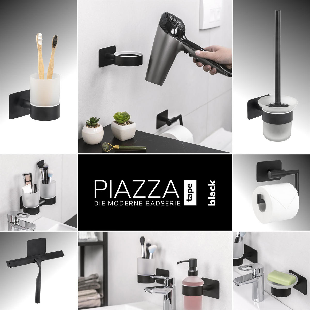 ERSATZBÜRSTENGRIFF PIAZZA BLACK, Edelstahl, schwarz - Schwarz, Metall (1.5/27cm) - bremermann