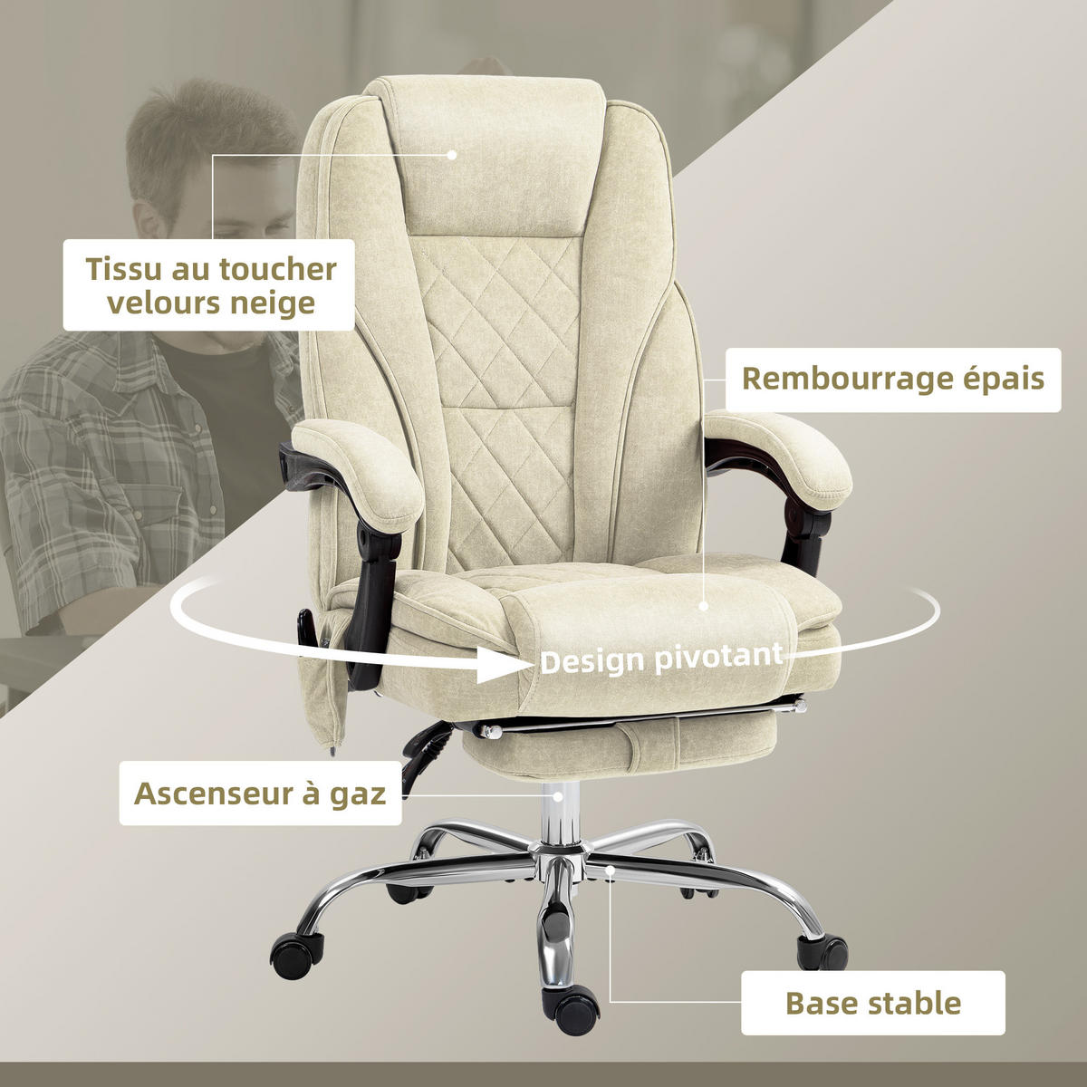 CHEFSESSEL DE-11727 mit Massage- & Heizfunktion Beige - Beige, Textil (72/119/67cm) - ComfortXL