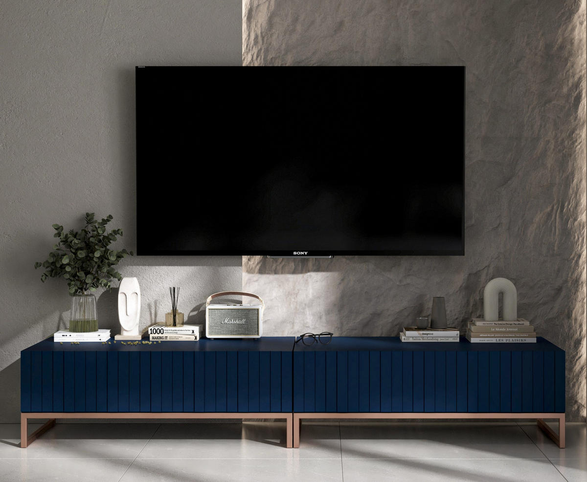 TV-LOWBOARD 2-er Set Elpis Marineblau Matt Glamour 110 cm - Blau/Kupferfarben, Holzwerkstoff/Metall (220/39/54cm) - Meble Lindner