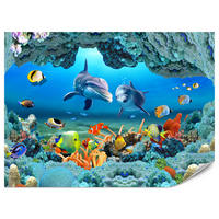 FOTOTAPETE für Badezimmer Unterwasser Korallenriff Delfin Fisch 350x256 - Türkis/Gelb, Papier (350/256cm) - Muralo