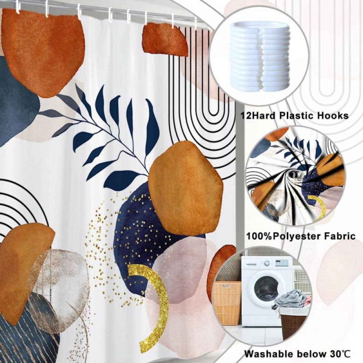DUSCHVORHANG Terrakotta Boho Polyester wasserdicht schimmelresistent waschbar mit Haken - Multicolor, Textil (180/90cm) - MCBOSON