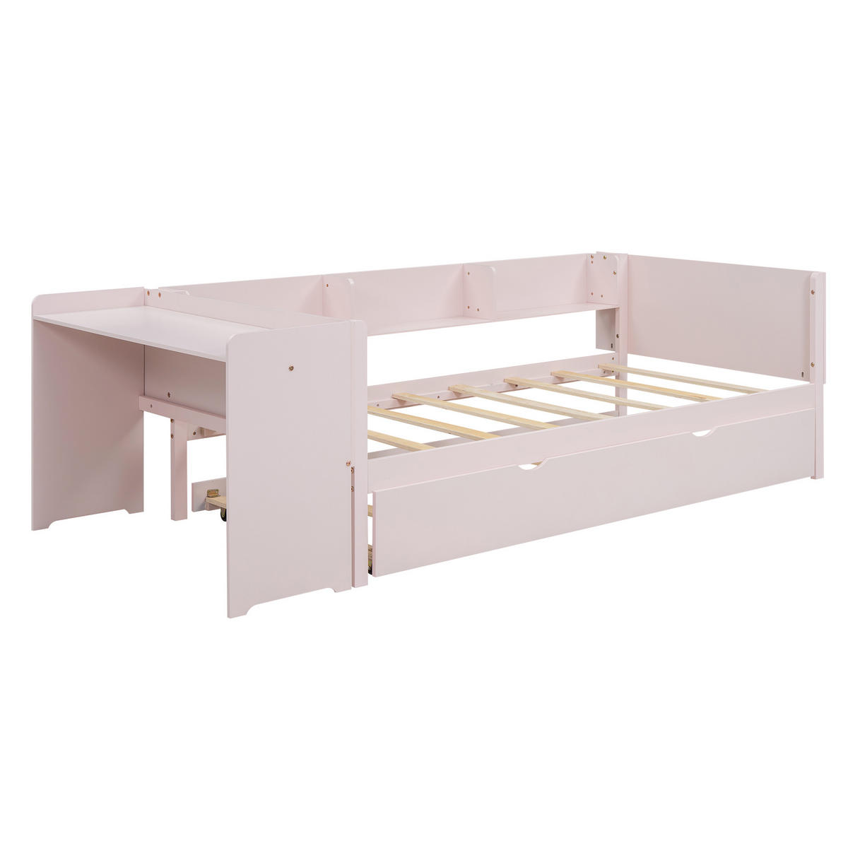 FLACHBETT 90x200cm Rosa mit Ausziehbett Schreibtisch 3 Regale - Pink, Holz (90/200cm) - FLIEKS