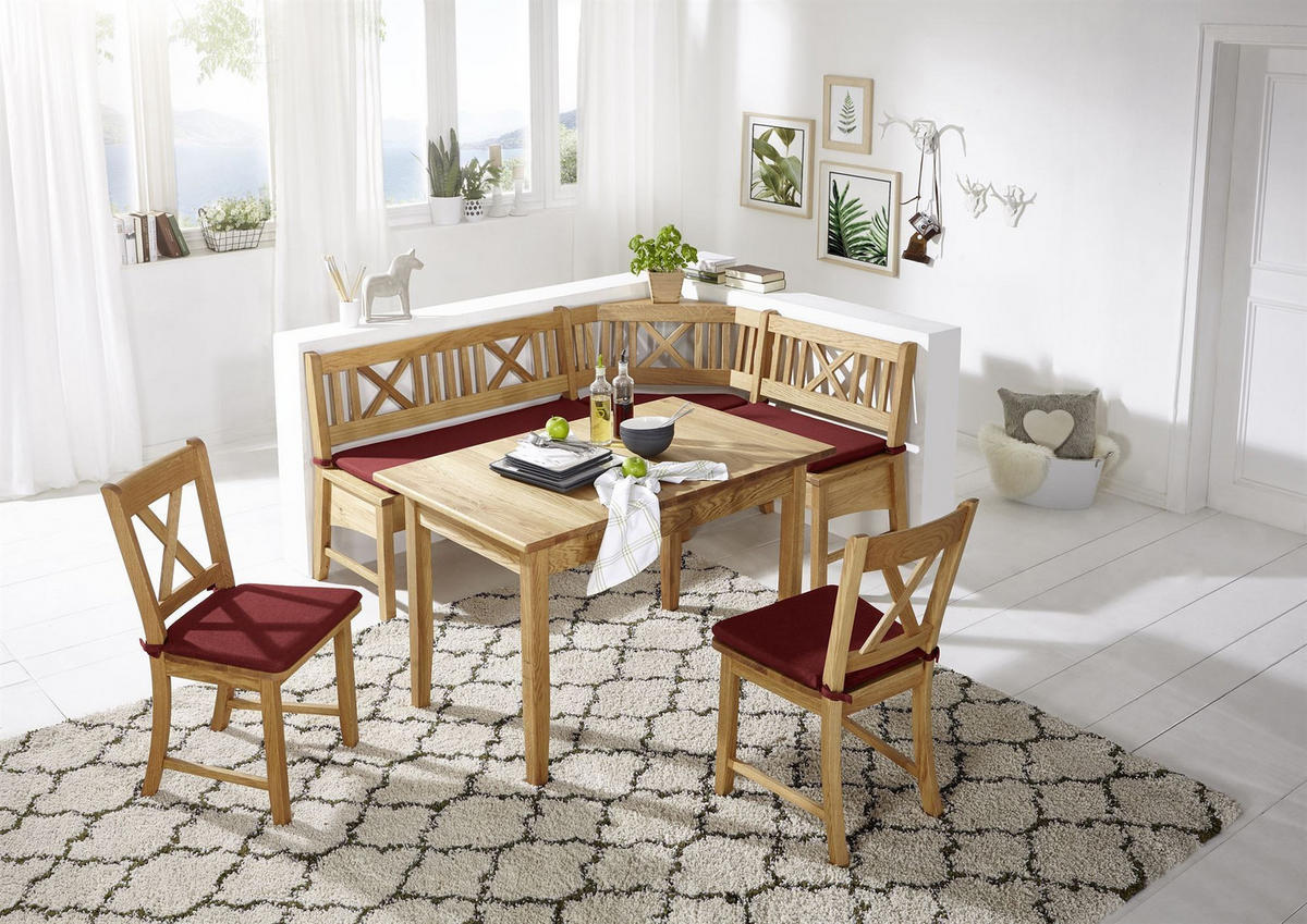 ECKBANKGRUPPE im Landhausstil Damaris Massivholz Wildeiche/Weinrot - Wildeiche/Rot, Holz (179/1/139cm) - 58aufmkessel