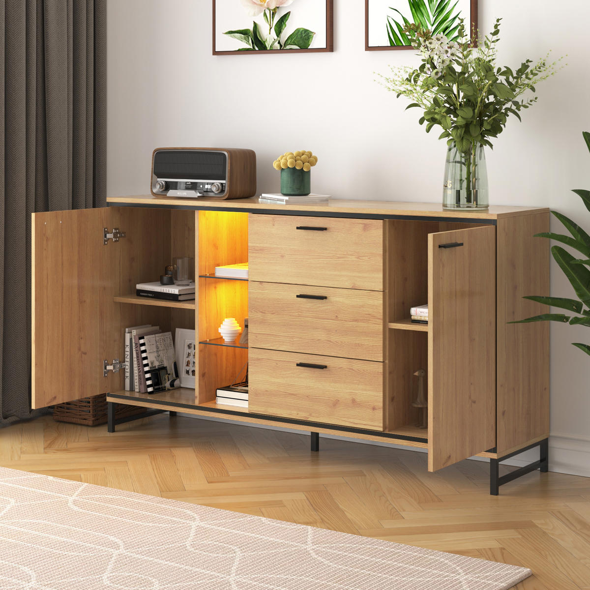 SIDEBOARD Holzoptik 3 Schubladen - Naturfarben, Holzwerkstoff (160/85/40cm) - LEBENLANG
