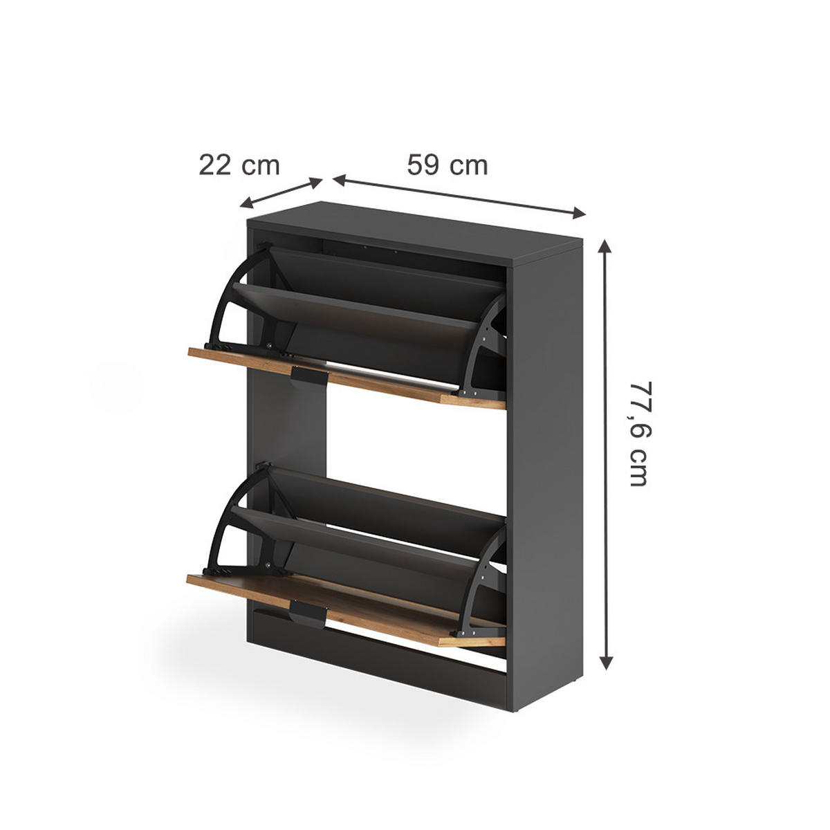SCHUHKIPPER Gizmo, Goldkraft Eiche/Anthrazit, 59 x 77.6 cm mit 2 Fächern - Honigeiche/Anthrazit, Holzwerkstoff (59/77.6/22cm) - Vicco