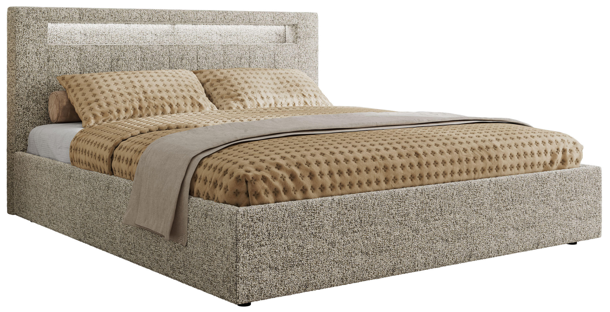 POLSTERBETT GOLD 5 CLASSIC 140/200 - Beige Strukture - Schaum-Matratze - Beige, Textil (140/200cm) - MKS