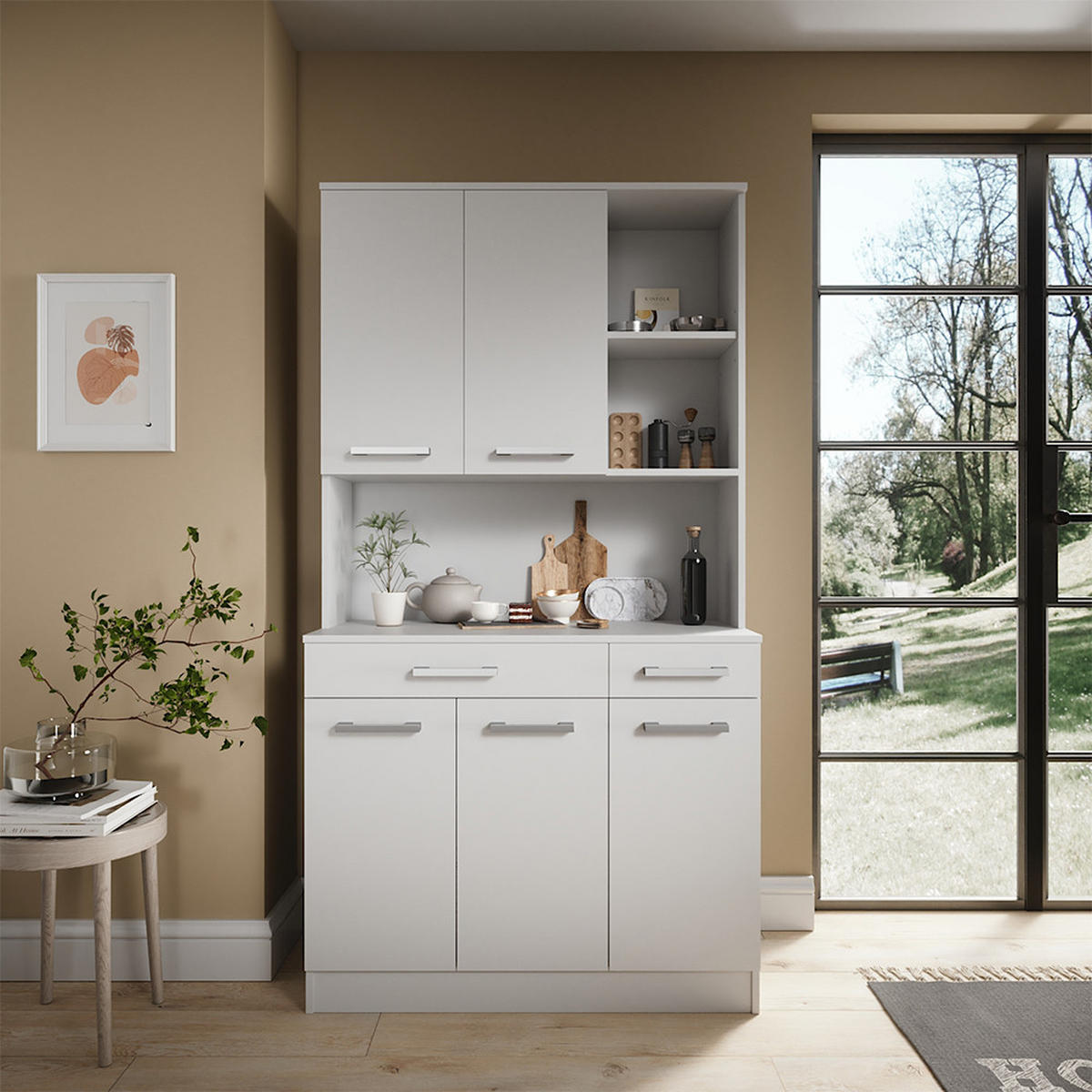 KÜCHENBUFFET Raul Weiß 100.1 x 188.5 cm mit 5 Türen & 2 Schubladen - Weiß, Holzwerkstoff (100.1/188.5/46cm) - Vicco