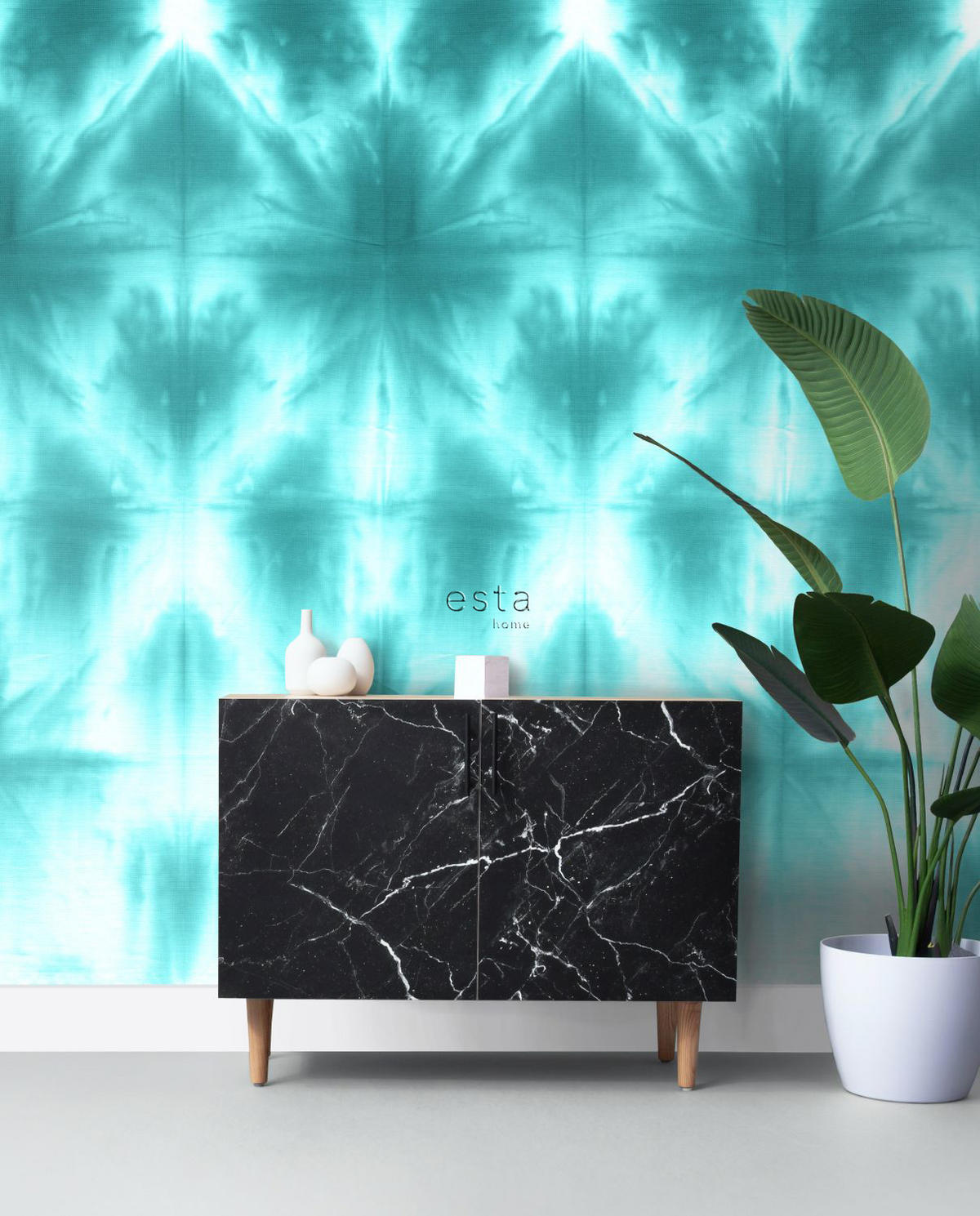 FOTOTAPETE wandfüllendes Tie-Dye Shibori Muster 100 x 279 cm - Türkis, Papier (100/279cm) - ESTAhome