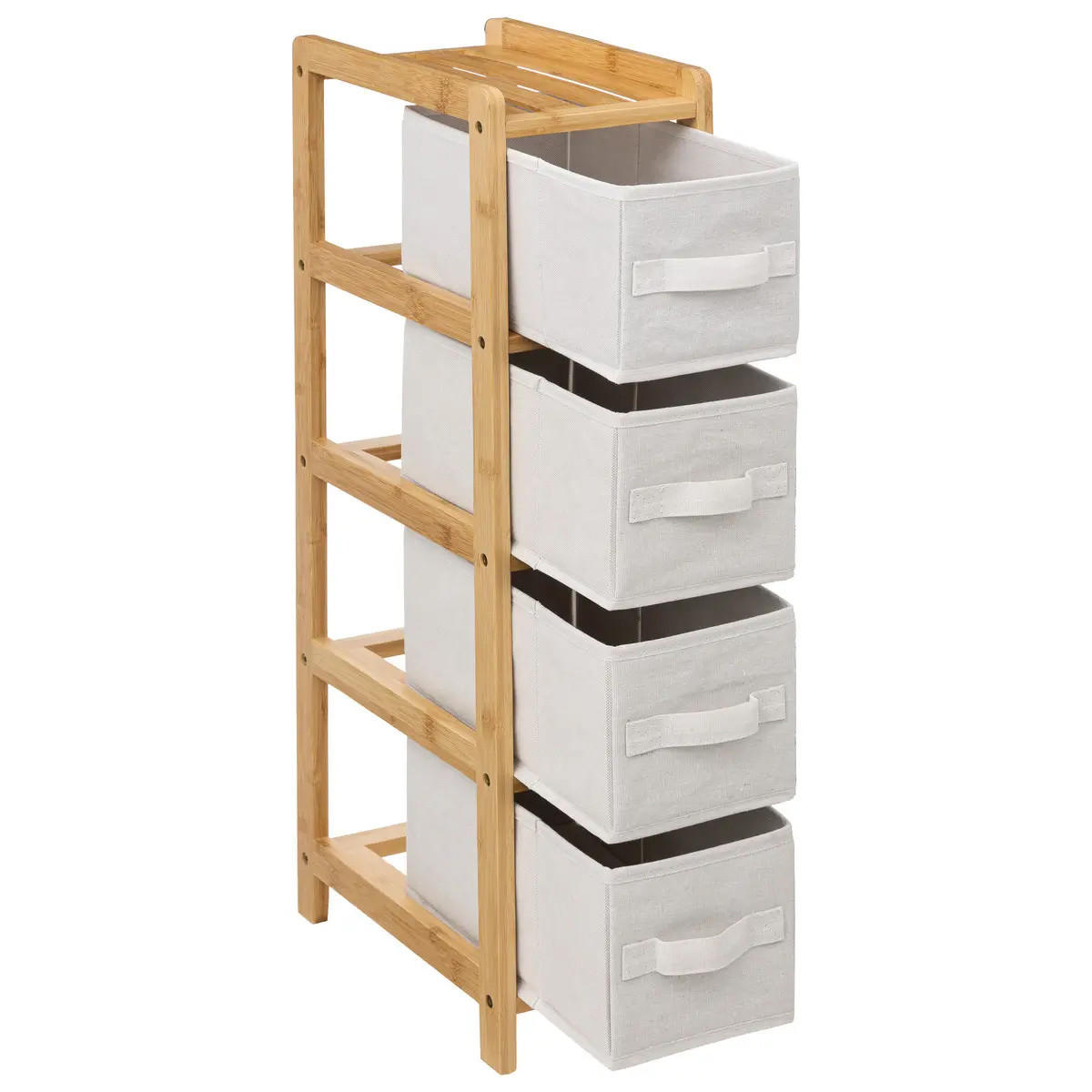 BAMBUSREGAL mit 4 Stoffkörben Tidy 19/33/78,5 cm - Beige, Naturmaterialien (33/78.5/19cm) - 5five Simply Smart