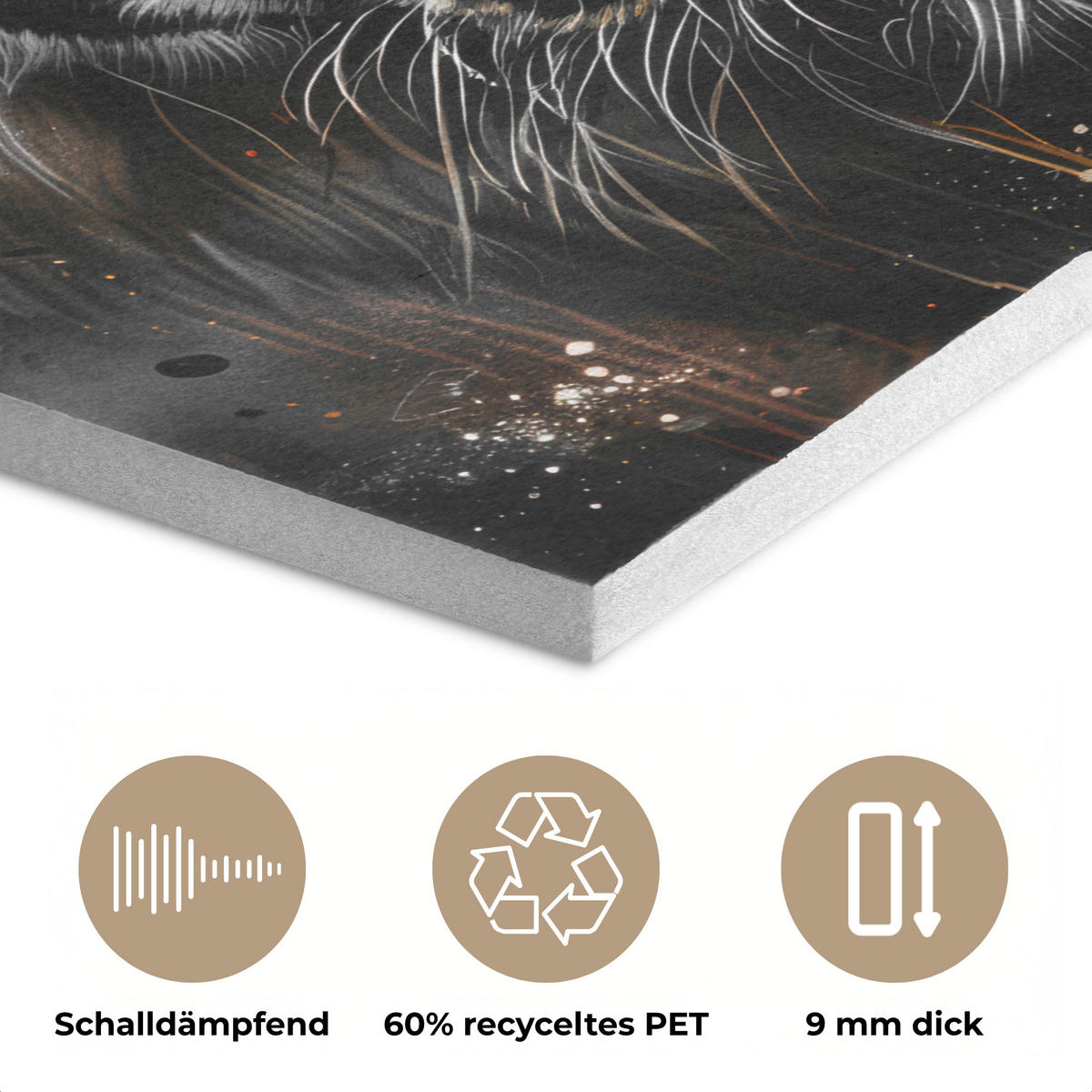 AKUSTIKPANEEL Tiger - Tiere - Porträt - Luxus - Schwarz 90x90 cm - Braun, Textil (90/0.9/90cm) - MuchoWow
