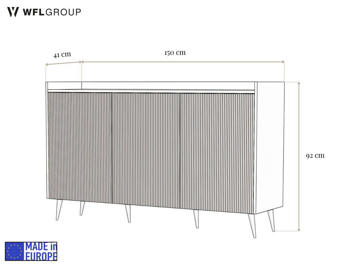 SIDEBOARD Arysa in Braun Walnuss Holzoptik 92/150/41 cm - Walnussfarben/Schwarz, Holzwerkstoff/Metall (150/92/41cm) - WFL GROUP