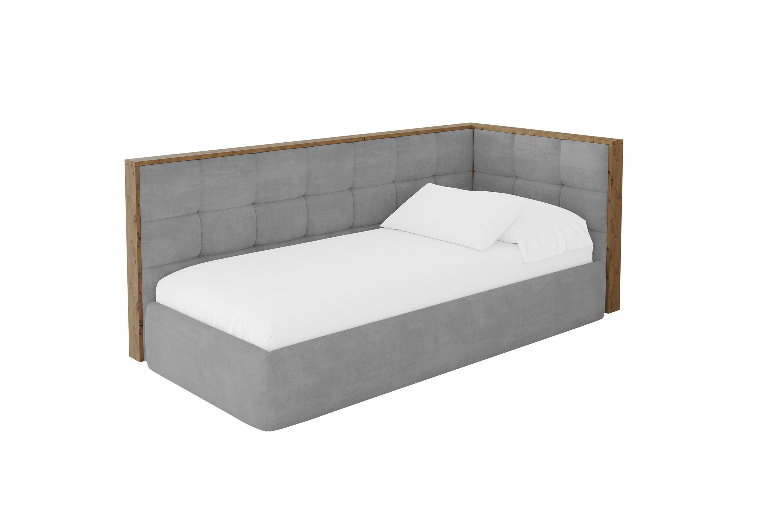 EINZELLBETT Jugendbett mit Bettkasten und Matratze H3/H4, Links - SOVY 90x200 Grau - Hellgrau, Holzwerkstoff/Textil (90/200cm) - ALTDECOR