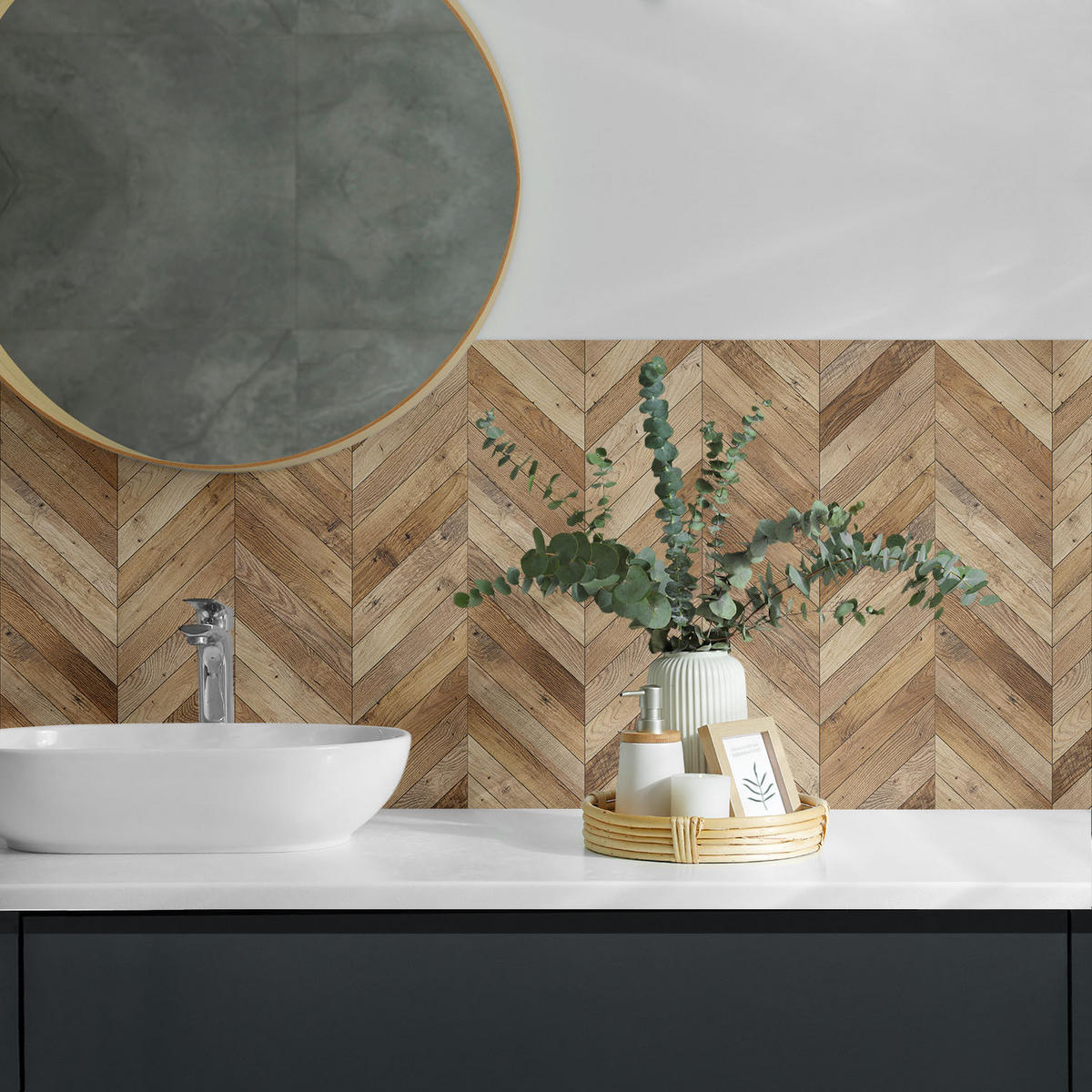 WANDPANEEL 4x 50x50 cm selbstklebend Veythra - Nussbaumfarben, Kunststoff (50/1.6/50cm) - Wallfluent